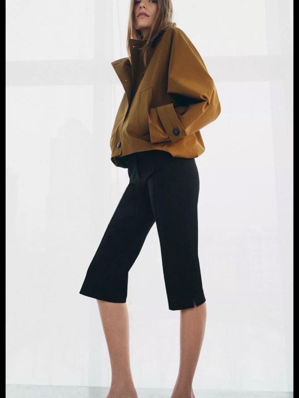 Zara Cropped Bomber Jacket in Mustard Brown